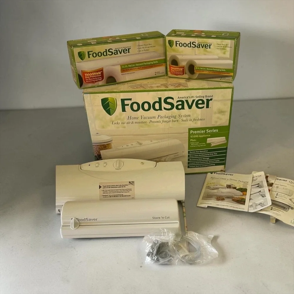 FoodSaver Premier Series V1090 Vacuum Sealer Bundle with Store n Cut and Rolls